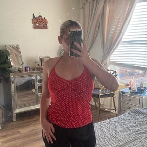 Red & White Polka Dot Halter Top Medium